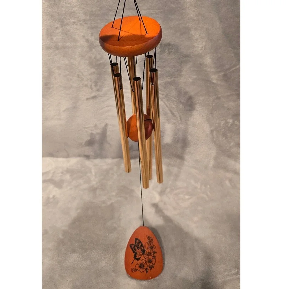 To My Daughter Wind Chime Gold Aluminum Tubes‎ Wood Butterfly Floral Gift Decor